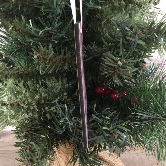 Tis the Season Snowman Pink Truck 3.5" Square Wooden Ornament - Picture 2 of 5